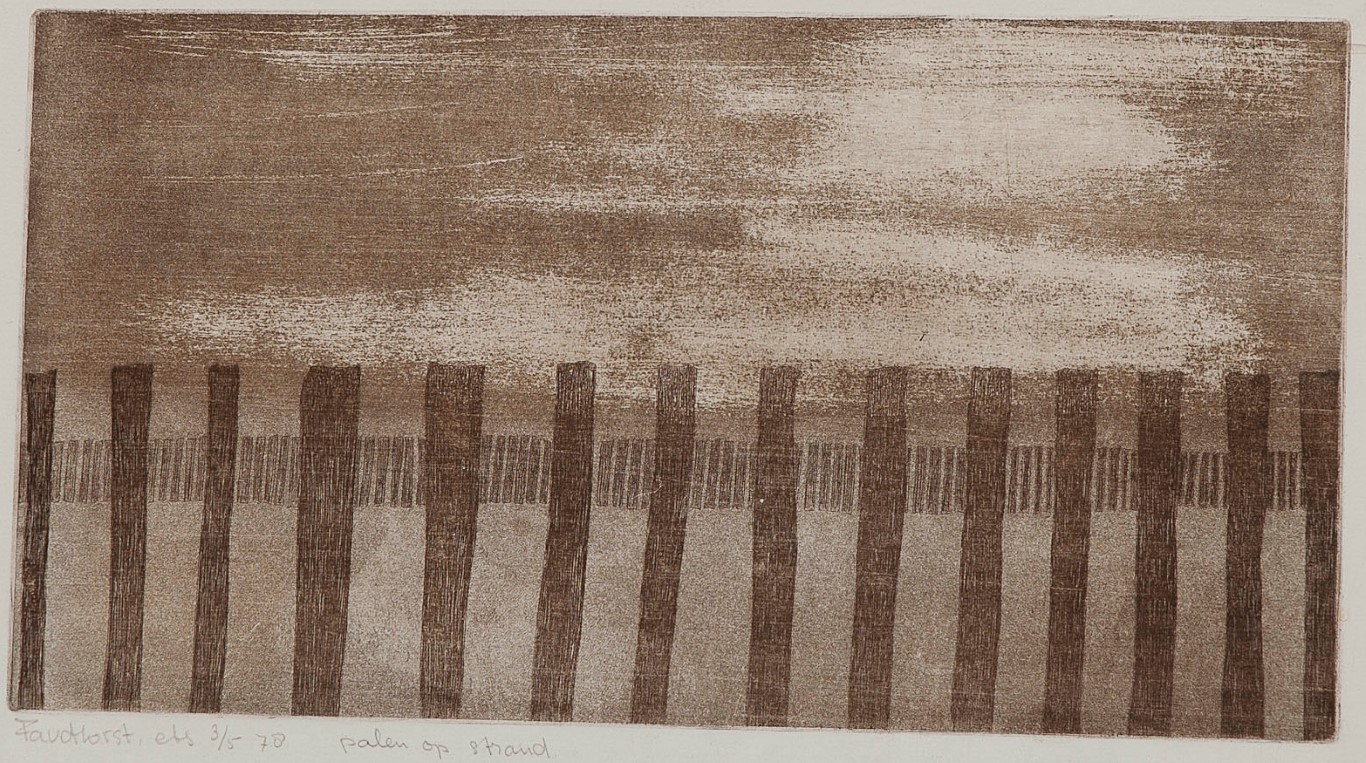 Frits Anton van der Horst - Palen op het strand - Ets op papier - BKR Kerkwijze kopen? Bied vanaf 10!