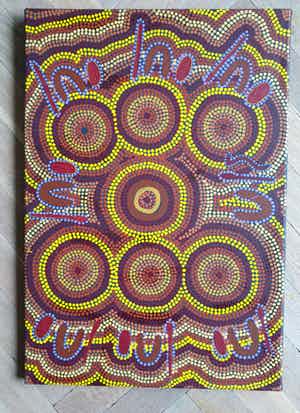 Niet of onleesbaar gesigneerd - Initialen BL 132 - Aboriginal Kunst - Jurkurrpa - 58 x 40 cm verkocht voor € 1!