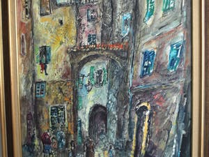 Jan Makkes - Gemengde techniek , GROOT , Stadspoort – ingelijst – 1977 kopen? Bied vanaf 1!