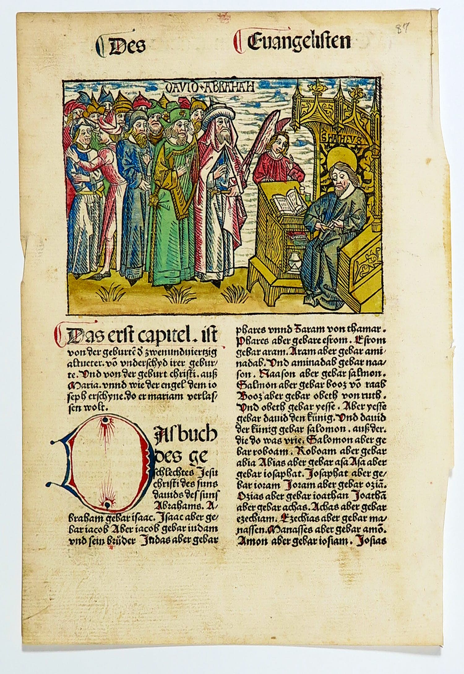 Johann Grüninger - Wiegedruk en houtsnede, Blad uit Grüningers Bijbel 'Des Evangelisten' kopen? Bied vanaf 130!