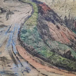 Dirk Breed - Rivierlandschap - Drogenaald + potlood (uniek) - 24790 kopen? Bied vanaf 125!