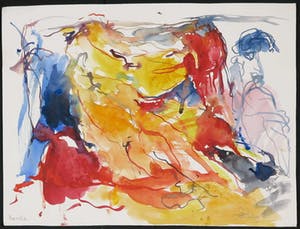 Franscz Witte - Lot van drie aquarellen, Voorstellingen in geel, rood en blauw kopen? Bied vanaf 1!