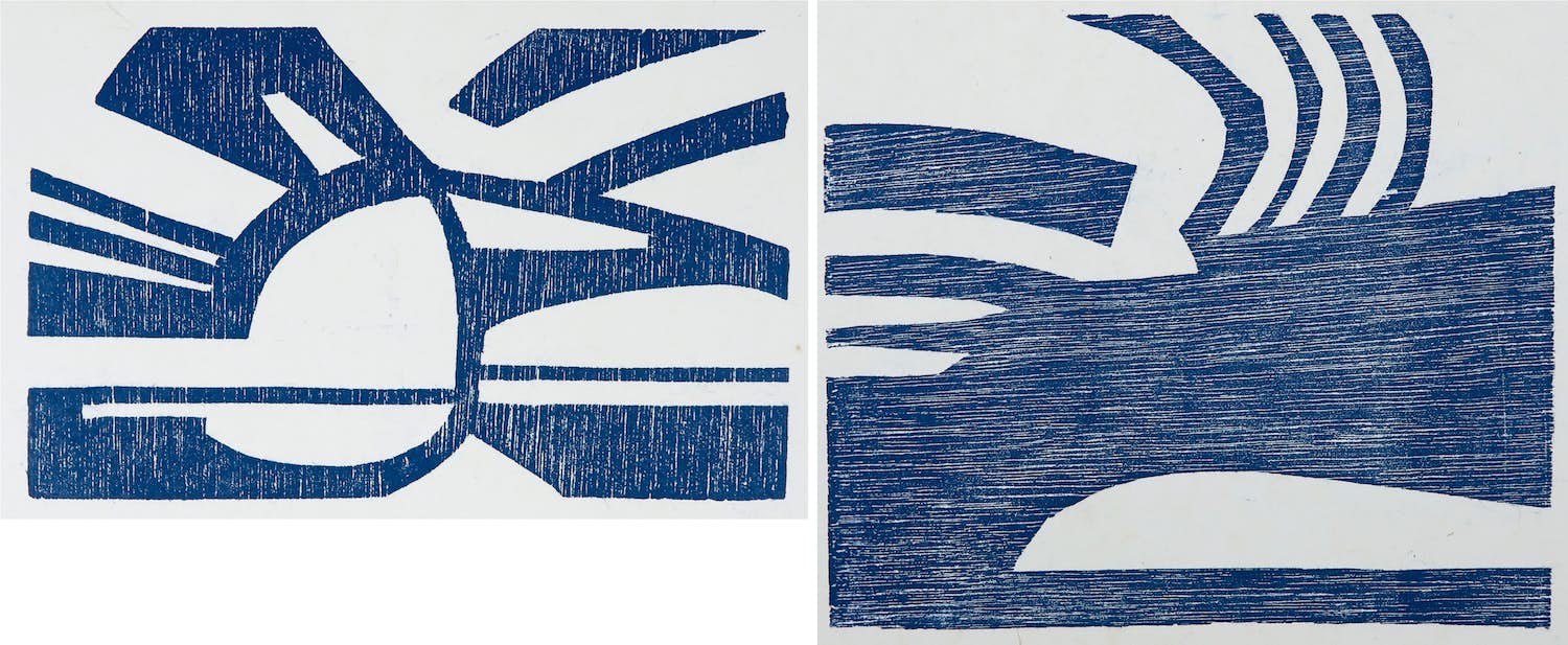Paul Overhaus - Houtsnede, Lot van twee abstracte landschappen kopen? Bied vanaf 10!