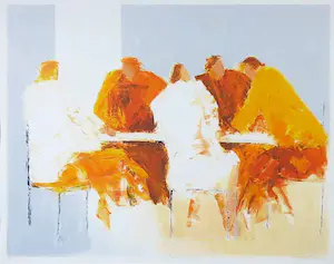 Wil Willemsen - Zeefdruk, Nog even napraten - Ingelijst (Groot formaat!) kopen? Bied vanaf 1!