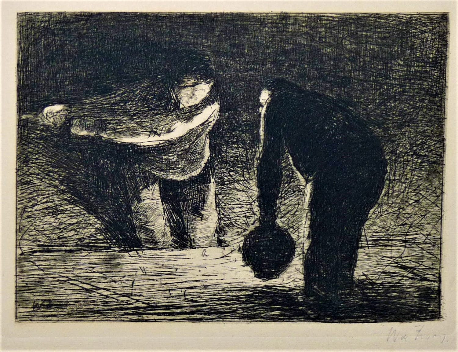 Willem de Zwart - Twee mannen aan het werk (met scheepslantaarn). kopen? Bied vanaf 45!