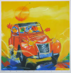Ad Verstijnen - Zeefdruk, Citroën 2CV - Ingelijst kopen? Bied vanaf 75!