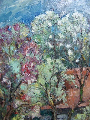 Niet of onleesbaar gesigneerd - Boerderij met bloesembomen. kopen? Bied vanaf 1!