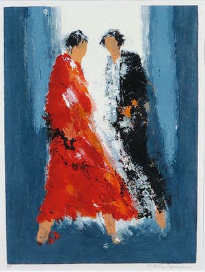 Wil Willemsen - Zeefdruk, Red Dress - Ingelijst kopen? Bied vanaf 35!