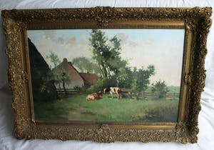Johan Hendrik Kaemmerer - Olieverf op doek , Melkbocht bij boerderij – ingelijst – 70 x 100 cm kopen? Bied vanaf 200!