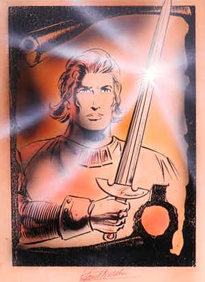 Karel Biddeloo - Inkt en airbrush, De Rode Ridder verkocht voor € 1!