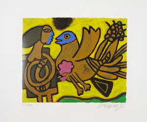 Corneille - Zeefdruk, Figuur en vogel kopen? Bied vanaf 1!