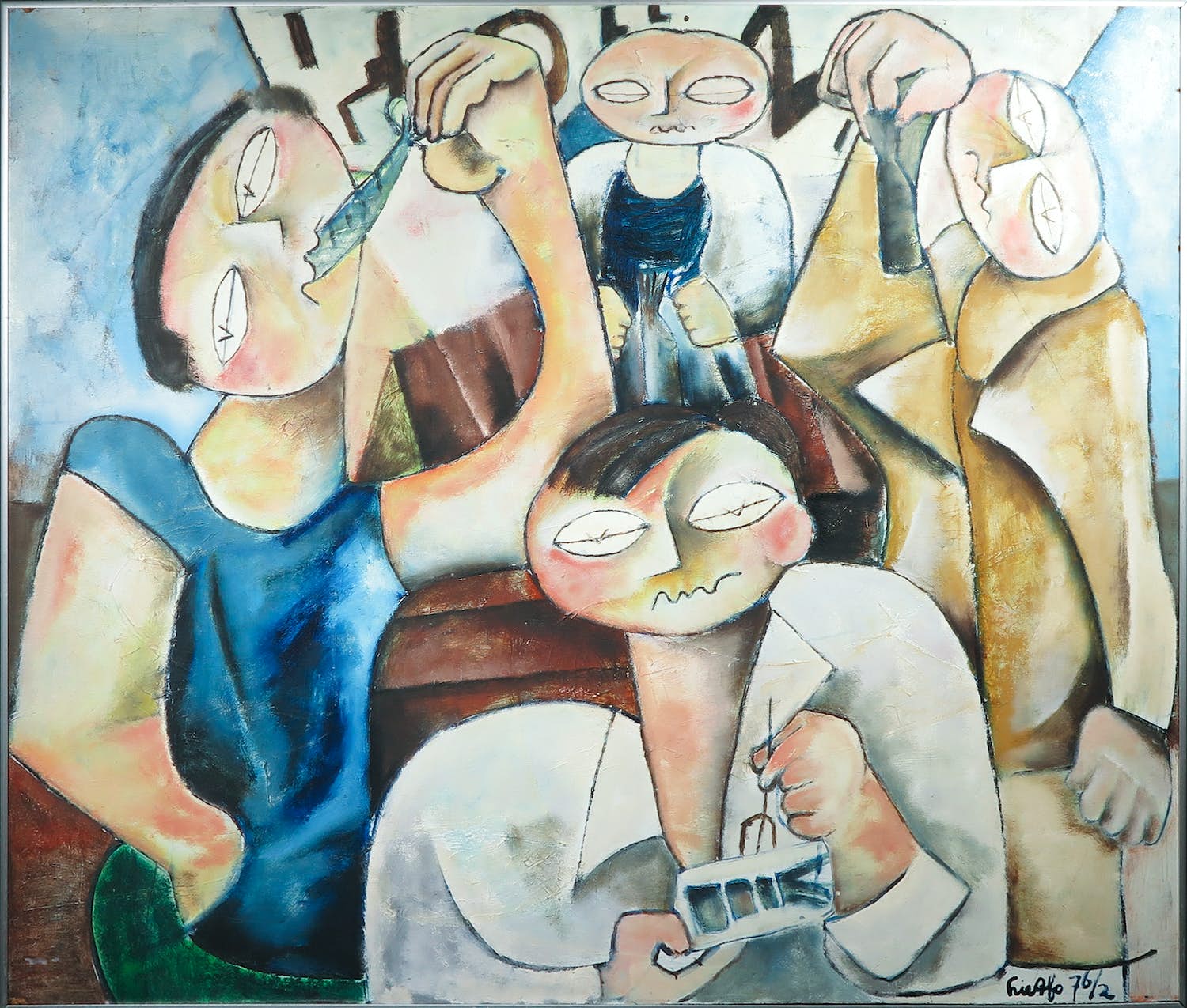 John Lie a Fo - Gemengde techniek op paneel, Haringeters - Ingelijst (Groot) verkocht voor € 350!