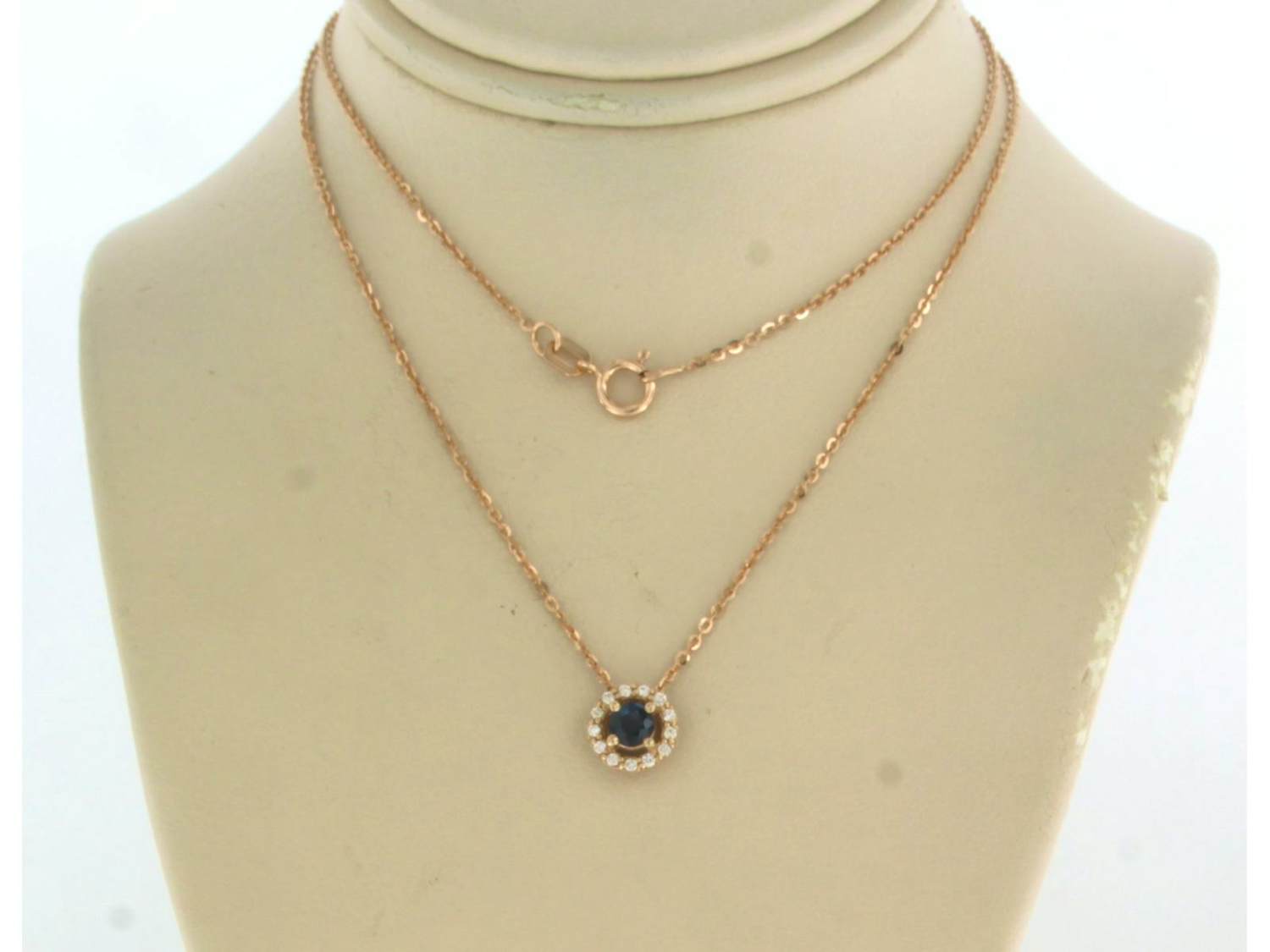 14k gouden collier en hanger met saffier en briljant geslepen diamant verkocht voor € 190!