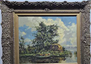 Johannes Antonius Pietersen - Hooiklamp en boer met kippen aan het Water. kaufen? Bieten Sie von 50!
