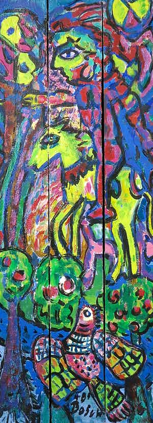 Ron van den Bosch - Acryl op hout, Zonder titel (Groot, met ophangsysteem) verkocht voor € 200!