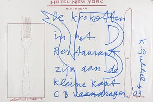 Klaas Gubbels - Stifttekening en gedicht van C.B. Vaandrager op placemat van Hotel New York kopen? Bied vanaf 100!