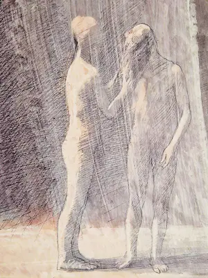 Geurt van Dijk - Gemengde techniek op papier "de ontmoeting" in passe partout gesigneerd kopen? Bied vanaf 10!