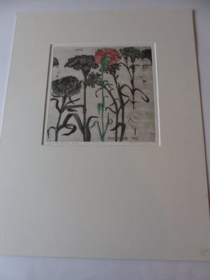 Arja van den Berg - Ingekleurde ets, Anjer kopen? Bied vanaf 20!