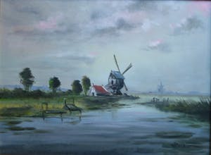 Henk Poeder - Polderlandschap met molens kopen? Bied vanaf 45!