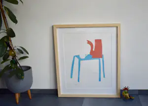 Klaas Gubbels - Litho - Rode kan op blauwe tafel Nr.94 - Geheel nieuw ingelijst kopen? Bied vanaf 550!