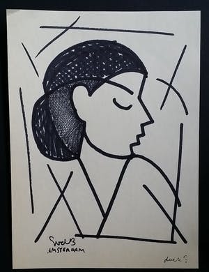 Siep van den Berg - Portret van een meisje - inkt op papier kopen? Bied vanaf 150!