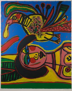 Corneille - Zeefdruk, Femme avec oiseau - Ingelijst (Groot) kopen? Bied vanaf 400!