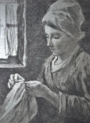 Philip Zilcken - naar Jozef Israëls - het naaistertje - ets kopen? Bied vanaf 20!