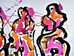 Anton Heyboer - 4 vrouwen .Krachtige sierlijke kleurige schildering . kopen? Bied vanaf 550!