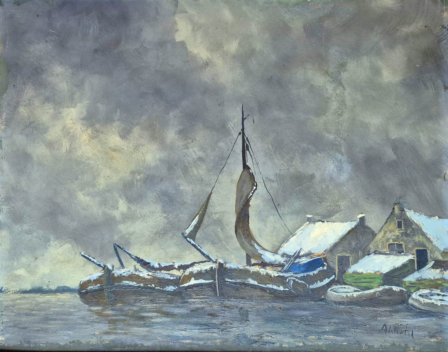 Janus de Winter - Olie op board - gesigneerd r.o. kopen? Bied vanaf 175!