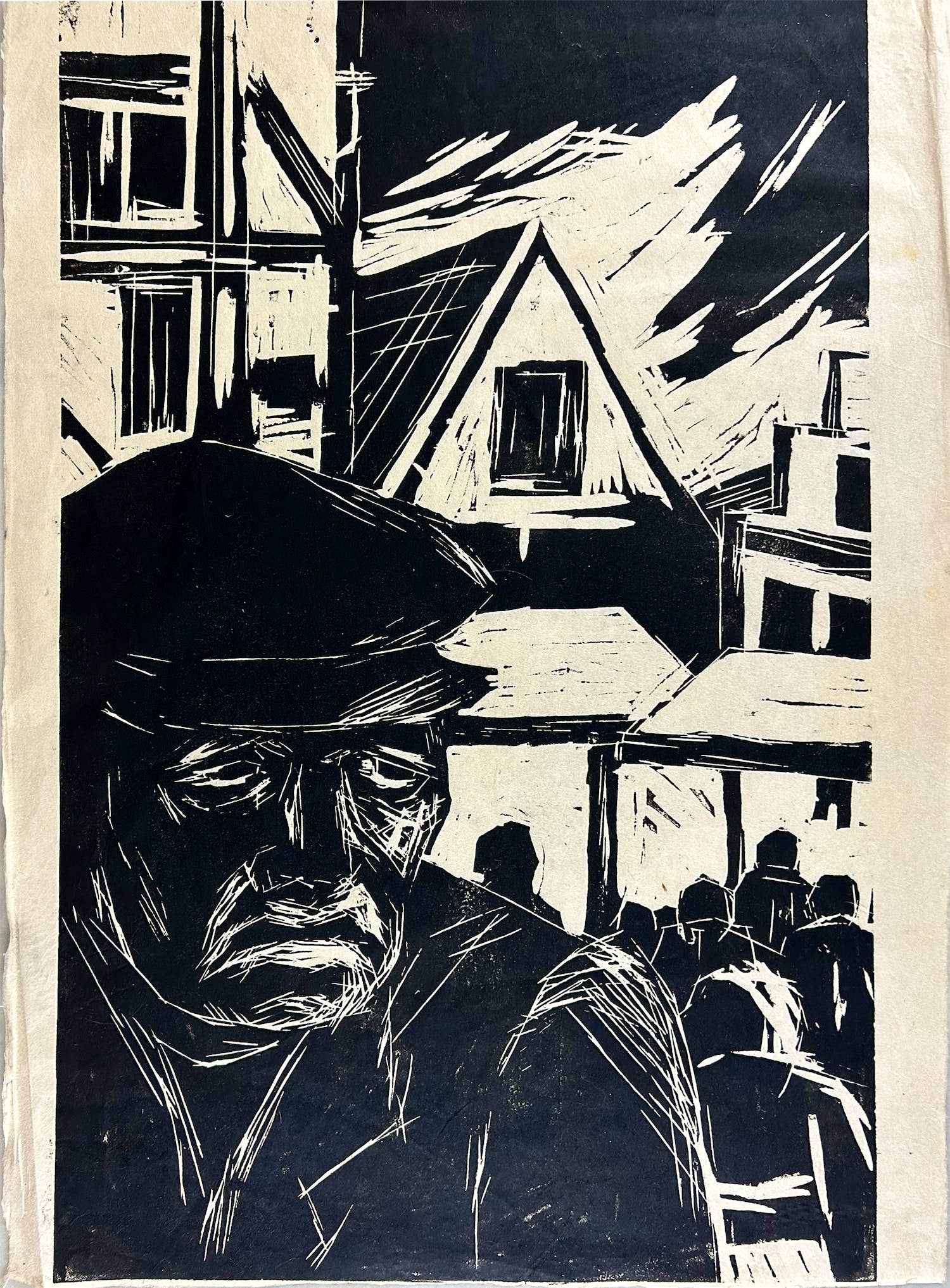 Ferenc Gogos - Grote houtsnede van een arbeider verkocht voor € 1!