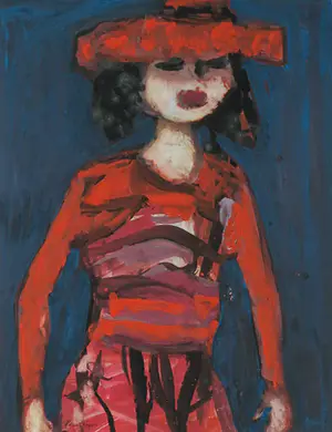 Helen Sieger - Gouache, Vrouw in rood - Ingelijst kopen? Bied vanaf 100!