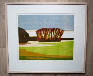 Frank Dekkers - houtsnede: landschap met bomen - 2001 (netjes ingelijst) kopen? Bied vanaf 70!