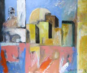 Philip Vencken - Olieverf op doek, Gezicht op Riyadh (Groot) verkocht voor € 1!