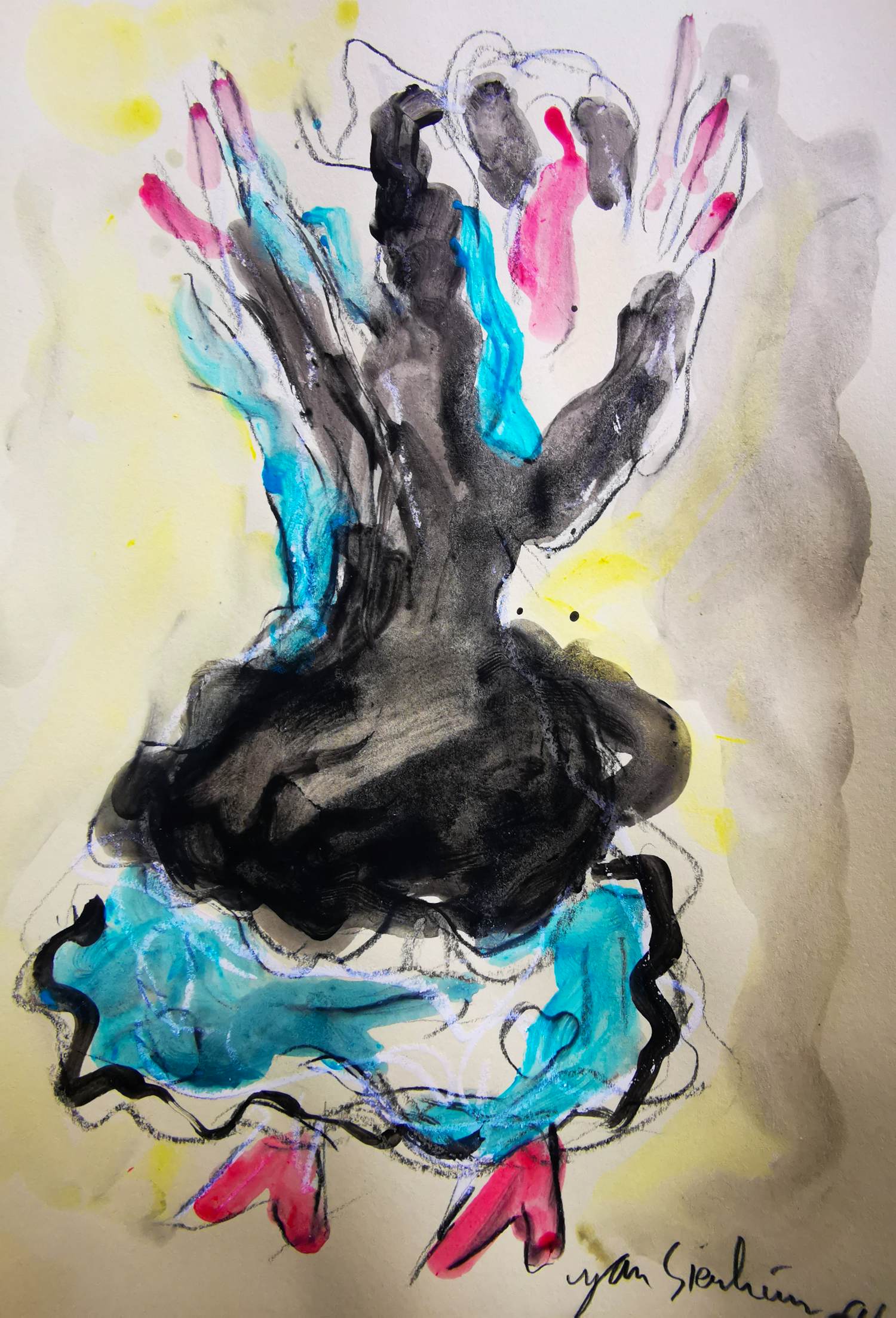 Jan Sierhuis - Tekening krijt/acryl - Dansende vrouw kopen? Bied vanaf 1!