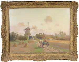 AcheterJan Simon Knikker (jr.) - Olieverf op doek, Landschap met wagen en molen - Ingelijst? Enchérissez de 200!