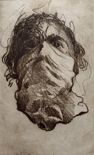 Ronald Tolman - handgesigneerde ets - 'Zelfportret met masker' - 1980 (ZEER KLEINE OPLAGE) kopen? Bied vanaf 150!