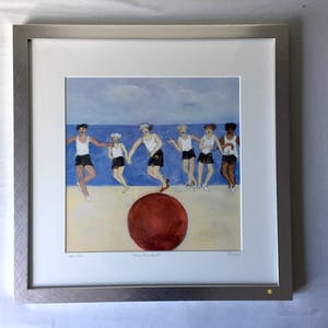 Niet of onleesbaar gesigneerd - Kinderen op het Strand - Zeefdruk, Ingelijst kopen? Bied vanaf 10!