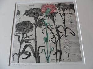 Arja van den Berg - Ingekleurde ets, Anjer kopen? Bied vanaf 20!