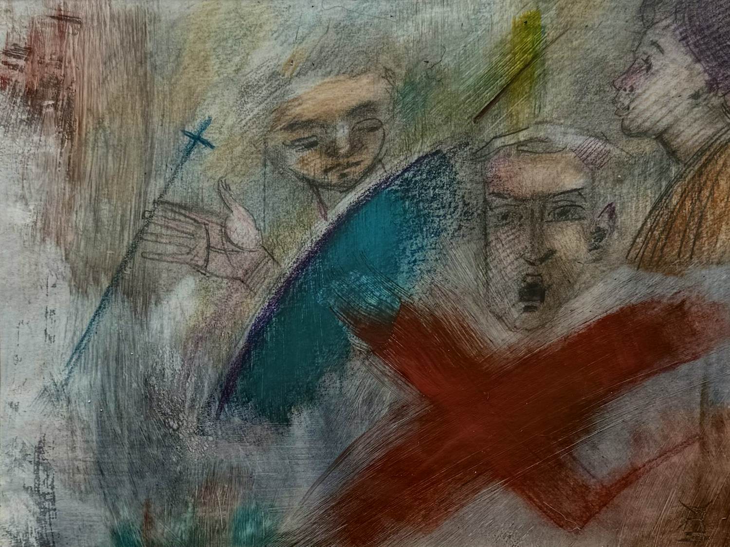 Piet Vermeulen - gemengde techniek op papier | 'Protest' (INGELIJST) verkocht voor € 10!