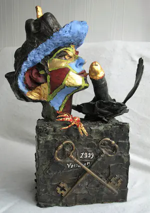 Aat Veldhoen - Beschilderd bronzen beeld , Vrouw met leeuwenhoed – hoogte 55 cm. kaufen? Bieten Sie von 4750!