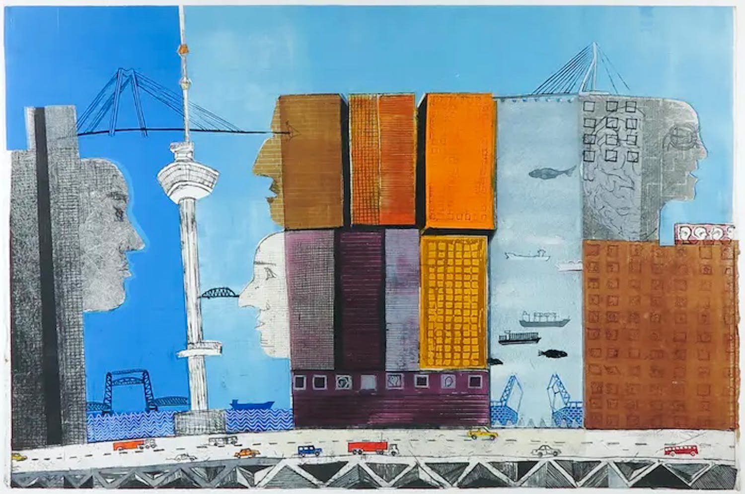 Jan Willem Kwinkelenberg - Diverse druktechnieken (ets, lino, etc.), Stadsgezichten verkocht voor € 35!