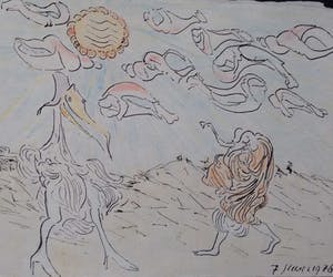 Reinhoud D'Haese - tekening, gedateerd en ingelijst. CoBrA kunstenaar kopen? Bied vanaf 330!