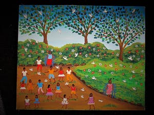 Niet of onleesbaar gesigneerd - Vrolijke Braziliaanse naieve kunst "Kinderen in het Park" gesigneerd kopen? Bied vanaf 1!