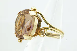 Eyecatcher! Vintage 14krt gouden designring met gefacett. "whiskey" Kwarts steen kopen? Bied vanaf 190!