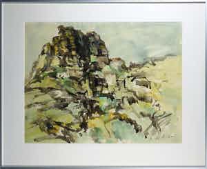 Willy Rieser - Aquarel, Le roc d'Alric - Ingelijst verkocht voor € 50!