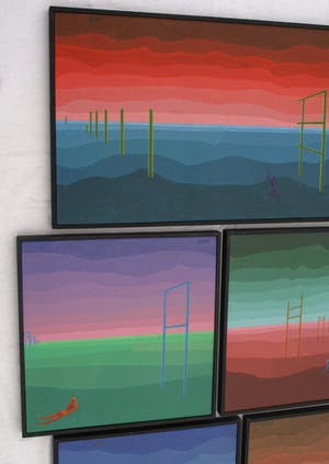 Niet of onleesbaar gesigneerd - Surrealistisch 5-Luik uit 1971 - Acrylverf op board - ingelijst kopen? Bied vanaf 1!