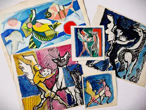 Dick Elffers - Lot van 5 diverse tekeningen/ontwerpen - St Joris en de Draak - gesigneerd kopen? Bied vanaf 49!