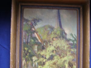 Niet of onleesbaar gesigneerd - Dorpsgezicht met kerktoren en bomen kopen? Bied vanaf 1!