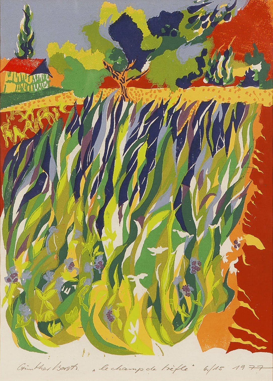 Gunther Borst - Zeefdruk op papier - Le champ de trÃ©fle - Gesigneerd l.o. - BKR Den Haag kopen? Bied vanaf 15!