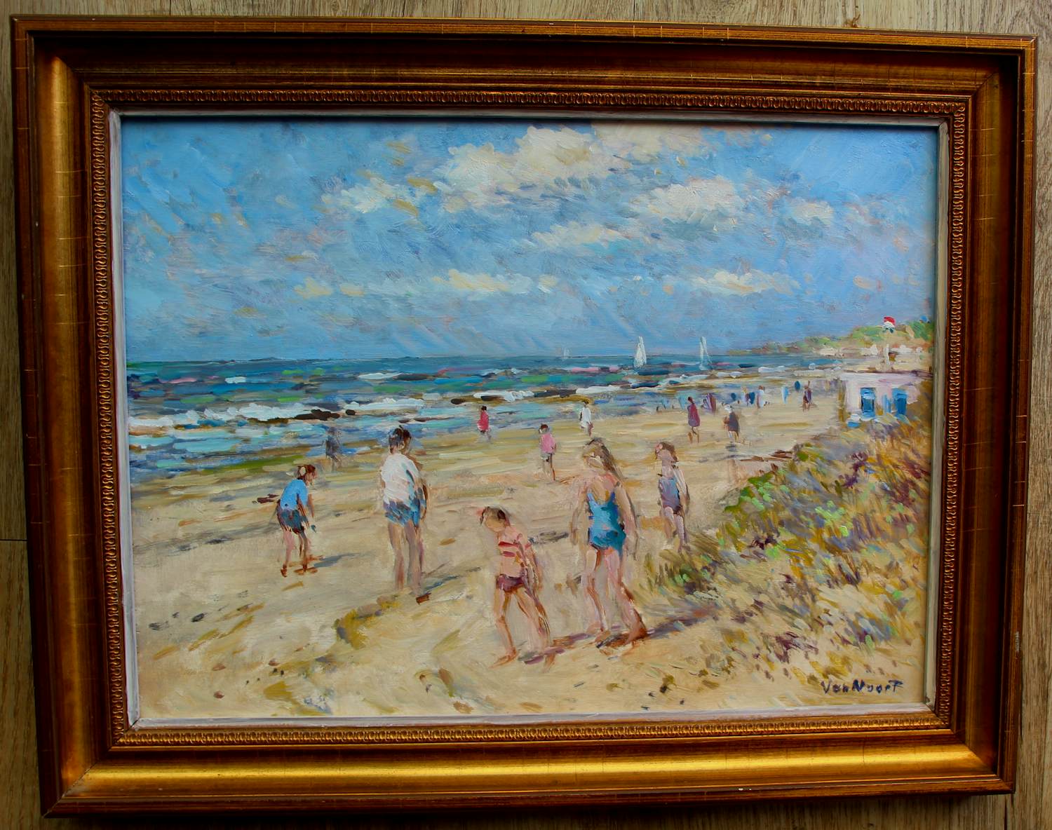 Arie-Kees van Noort - Ingelijste olieverf op board: 'Zandvoort Holland' verkocht voor € 499!